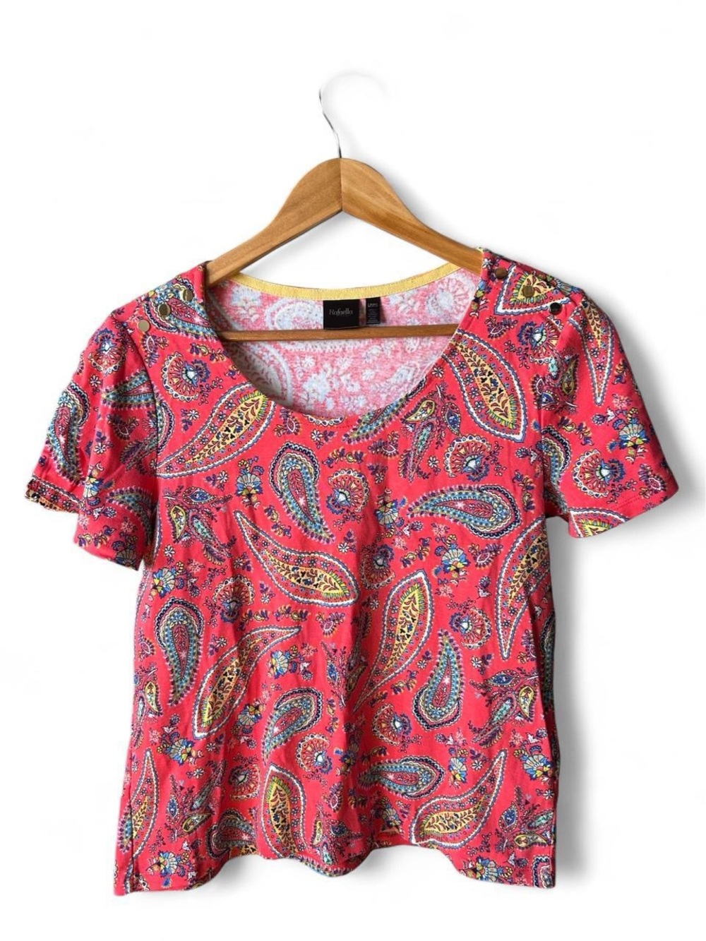 Rafaella Cotton Paisley Knit Top Coral Pink Vintage Inspired Mod Boho Kitschy LP